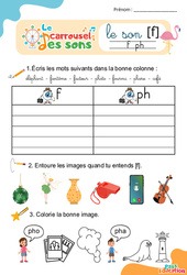 Le son [f] f ph - GS - CP - CE1 - Phonologie - Lecture - Le carrousel des sons