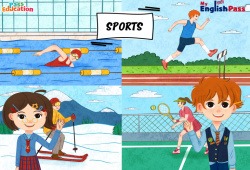 Sports, Vocabulaire, Vidéo interactive, Apprends l’anglais avec Kelly and James