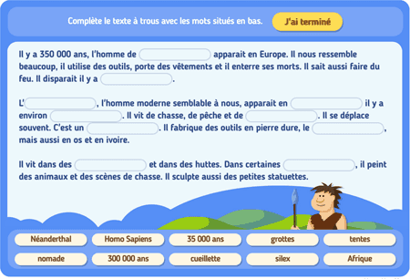 Texte à trous 2 : Le Paléolithique 