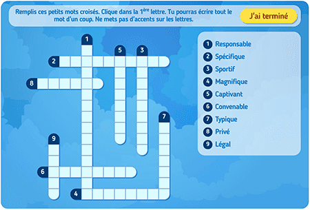 Les adjectifs usuels (mots croisés) 3