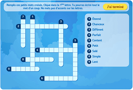 Les adjectifs usuels (mots croisés) 1
