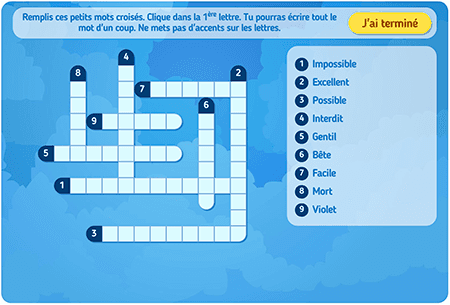 Les adjectifs usuels (mots croisés) 1