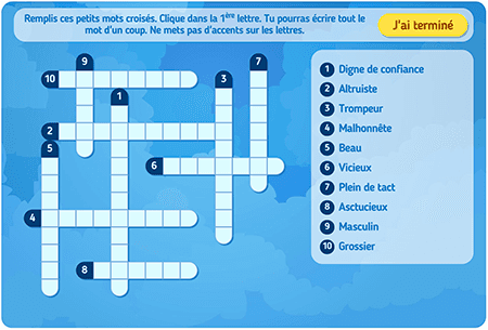 Analysis: character's qualities (crosswords)