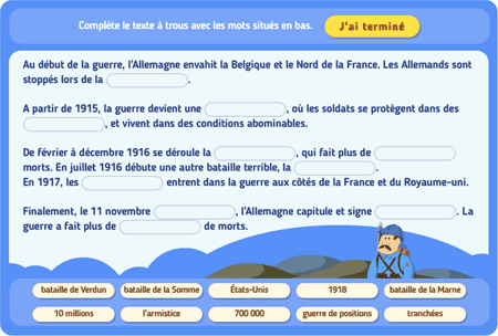 Texte à trous : La guerre 1914
