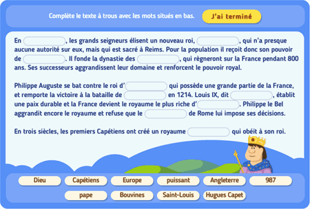Texte à trous : Les premiers rois capétiens 