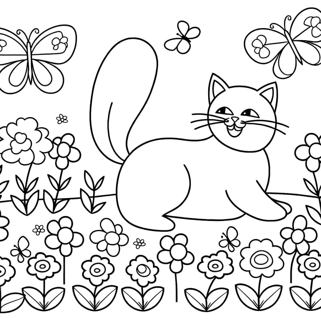 Chat souriant dans jardin
