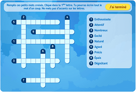 Les adjectifs usuels (mots croisés) 2