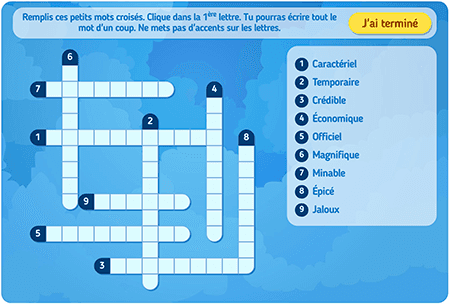 Les adjectifs usuels (mots croisés) 3