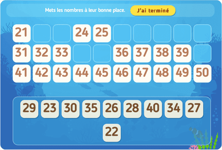 Place les nombres niv 7 (de 21 à 50) 