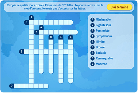 Les adjectifs usuels (mots croisés) 3