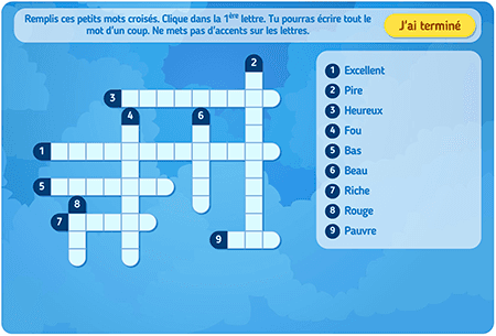 Les adjectifs usuels (mots croisés) 1