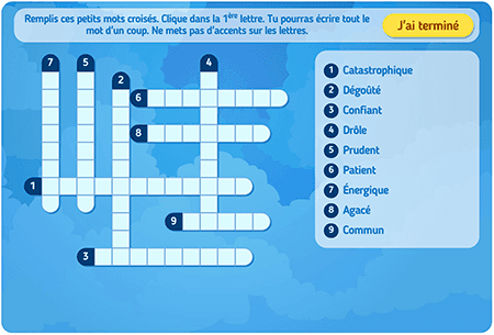Les adjectifs usuels (mots croisés) 2
