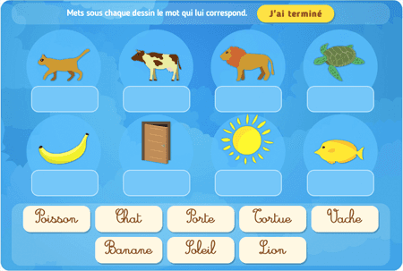 Place les mots (lettres cursives) niv 1 
