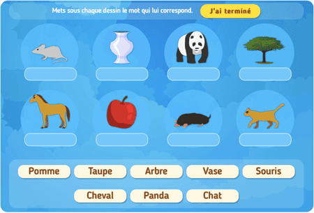 Place les mots (lettres scriptes) niv 1 
