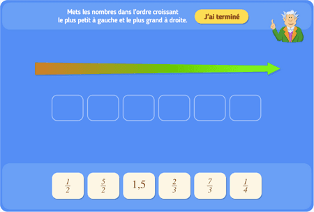 Ranger les nombres 12 :  ½, ⅓ et ¼ (0,5 ou ½)