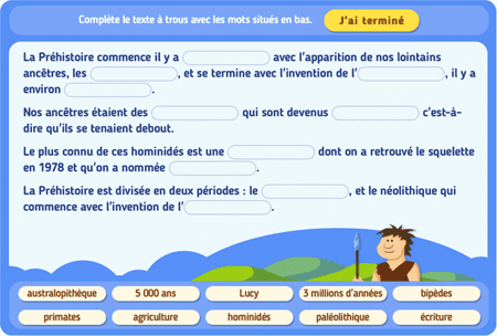 Texte à trous 1 : La préhistoire 