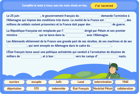 Texte à trous 3 : La France occupée